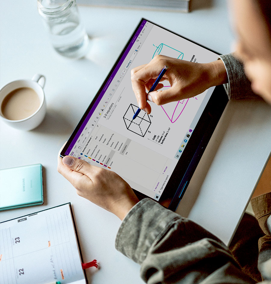 Person sketching diagrams on tablet with stylus